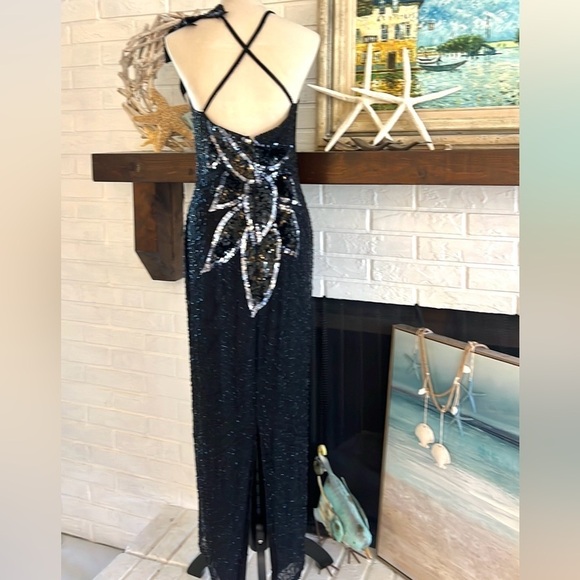 VTG,Lillie Rubin Exquisite, Black Sequin Beaded-Leaf Motif,Evening Gown,Size M - Picture 12 of 16